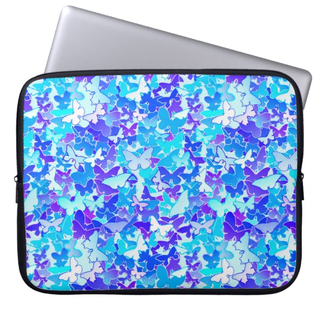 Butterflies, blå, turkos, lavender laptop sleeve (Framsidan)