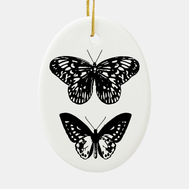 Butterflies Black and White Julgransprydnad Keramik (Baksidan)