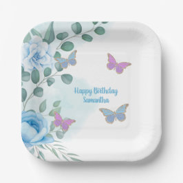Butterflies Blommigt Blue Lila Guld Birthday