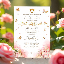 Butterflies Blommigt Gold Foil Bat mitzvah Inbjudningar