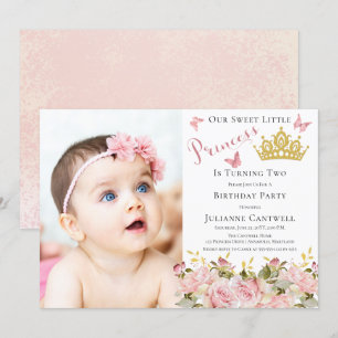 Butterflies Blommigt Princess Photo 2nd Birthday Inbjudningar