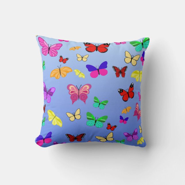 Butterflies Blue Reversible Kudde (Framsida)
