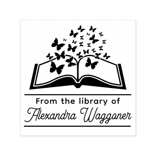 Butterflies Bok "from bibliotek of" Namn Självfärgande Stämpel (Design)