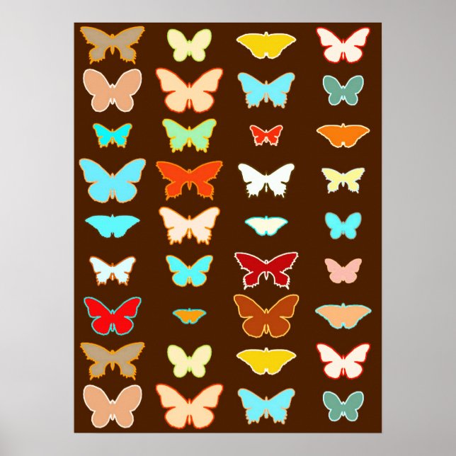 Butterflies, Brown, Turquise och Coral Poster (Framsidan)
