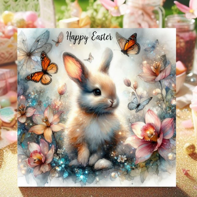 Butterflies Bunny Flowers Scripture Verse Påsk Julkort (Skapare uppladdad)