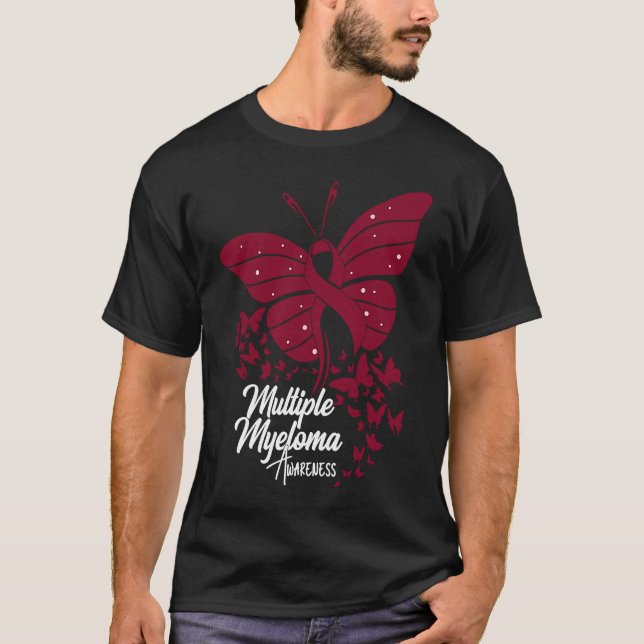 Butterflies & Burgundy Ribbon Multiple Myeloma Awa T Shirt (Framsida)