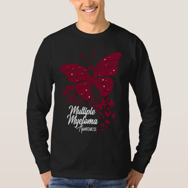 Butterflies & Burgundy Ribbon Multiple Myeloma Awa T Shirt (Framsida)