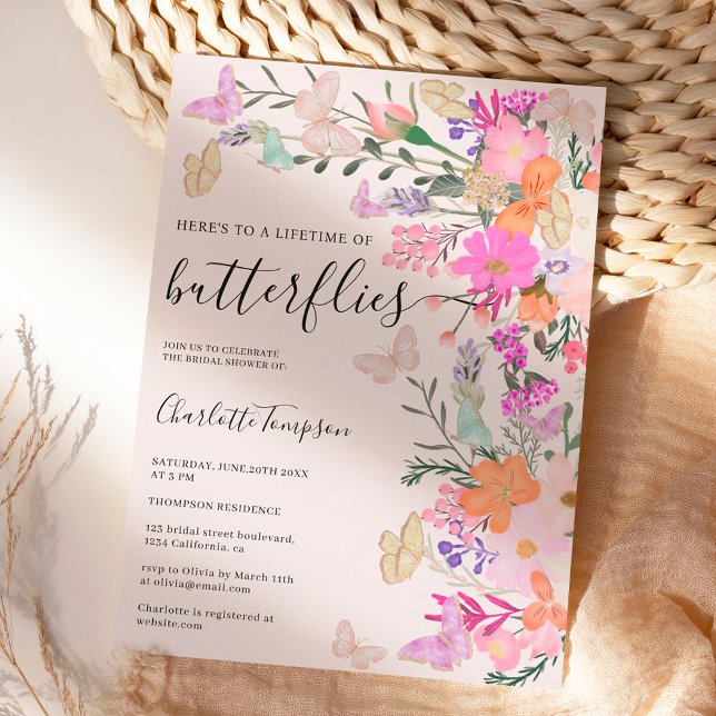 Butterflies chic wildblommor vår möhippa inbjudningar (Butterflies chic wildflowers spring bridal shower invitation)