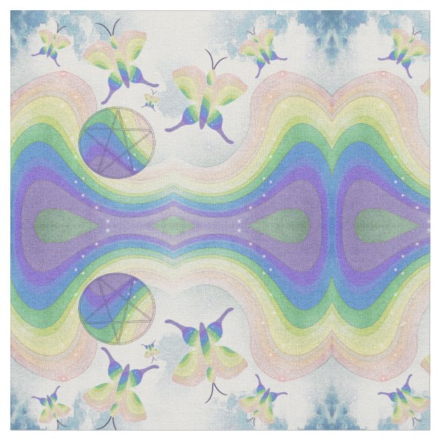 Butterflies, Clouds, Rainbows och Pentacles Tyg (Närbild)