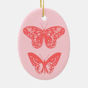 Butterflies Coral och Ljus rosa Julgransprydnad Keramik