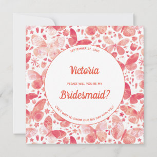 Butterflies Coral Rosa be min Bridesmaid Inbjudningar