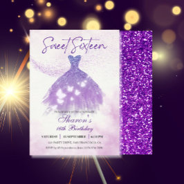 Butterflies Dance Glitter Lila Dress Sweet 16 Inbjudningar