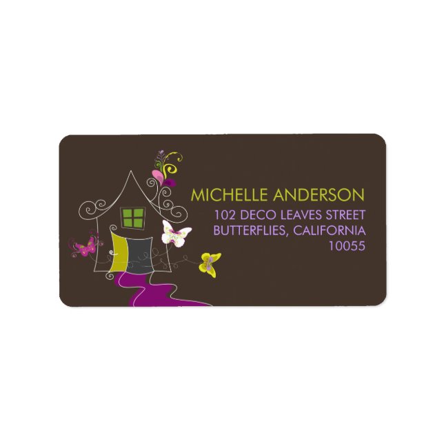 Butterflies & Deco Löv New Home Adressetiketters Adressetikett (Framsidan)