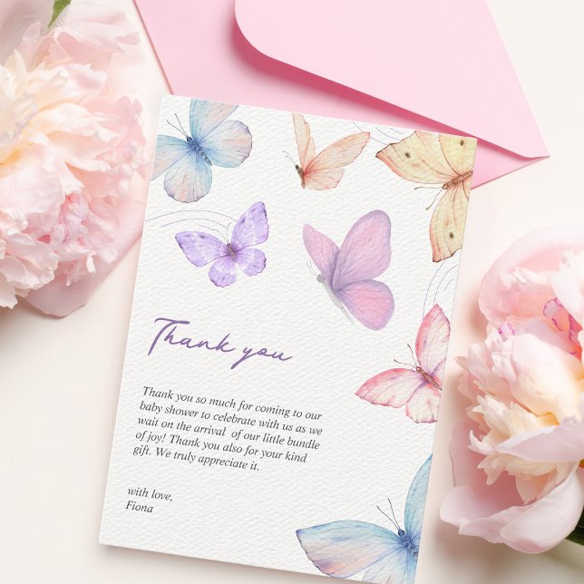 Butterflies Elegant Babydusch Handskriven Tack Kort (Butterfly baby shower Thank you card)