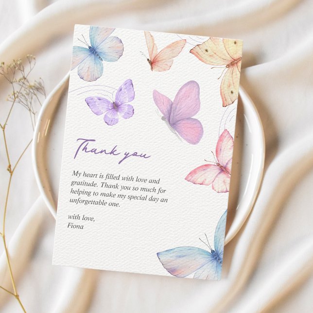 Butterflies Elegant Watercolor Möhippa Tack Kort (Butterflies thank you cards bridal shower)