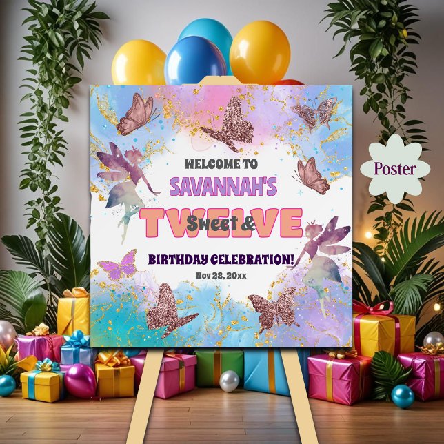 Butterflies Fairy Glitter 12th Birthday Welcome Poster (Skapare uppladdad)