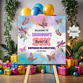 Butterflies Fairy Glitter 6th Birthday Welcome Poster