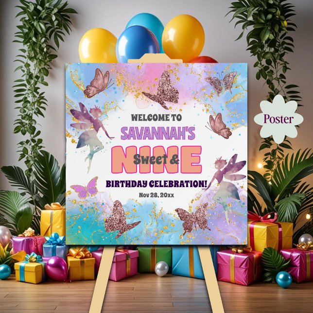 Butterflies Fairy Glitter 9th Birthday Welcome Poster (Skapare uppladdad)