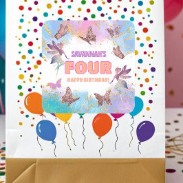 Butterflies Fairy Gold Glitter 4th Birthday Party Fyrkantigt Klistermärke