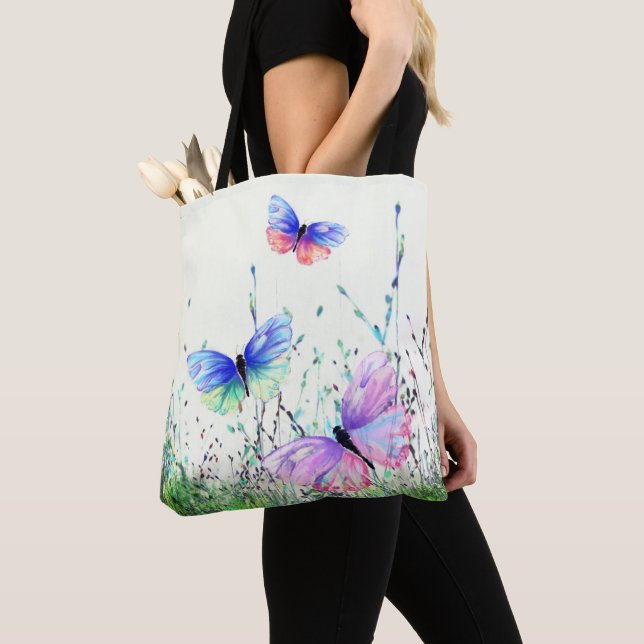 Butterflies Flies Tote Bag Vår Tygkasse (Närbild)