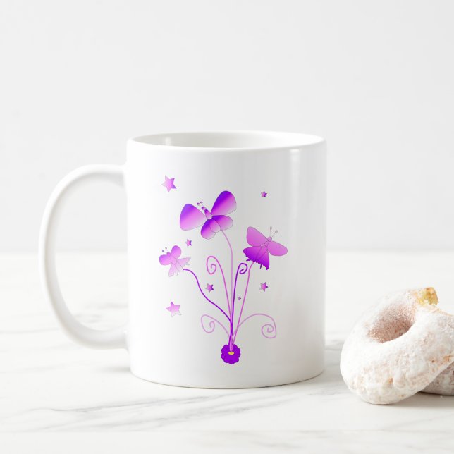 Butterflies Flower Rosa Lila Girly Swirls Kaffemugg (Med munk)