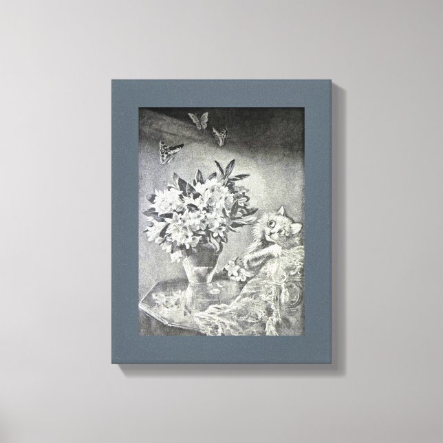 Butterflies, Flower vas, Cat, Louis Wain Canvastryck (Framsida)
