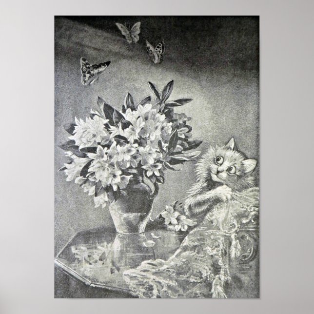 Butterflies, Flower vas, Cat, Louis Wain Poster (Framsidan)