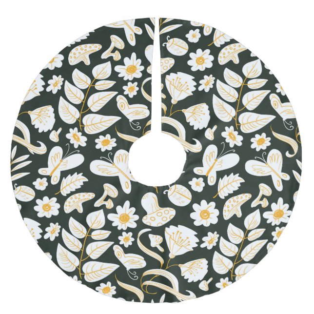Butterflies & Flowers: Doodle Summer Mönster. Julgransmatta Borstad Polyester (Framsidan)