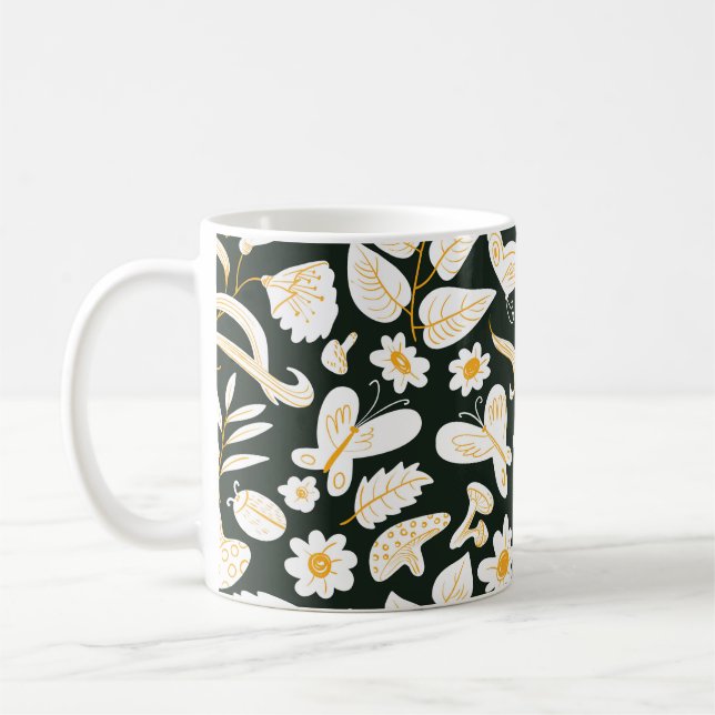 Butterflies & Flowers: Doodle Summer Mönster. Kaffemugg (Vänster)