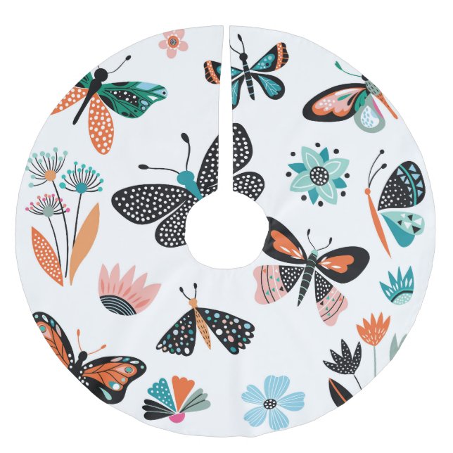 Butterflies Flowers: Hand plockade Collection Julgransmatta Borstad Polyester (Framsidan)