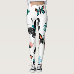 Butterflies Flowers: Hand plockade Collection Leggings
