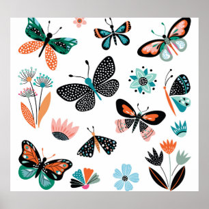 Butterflies Flowers: Hand plockade Collection Poster