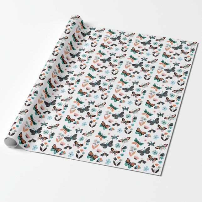 Butterflies Flowers: Hand plockade Collection Presentpapper (Utrullad)