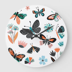 Butterflies Flowers: Hand plockade Collection Stor Klocka