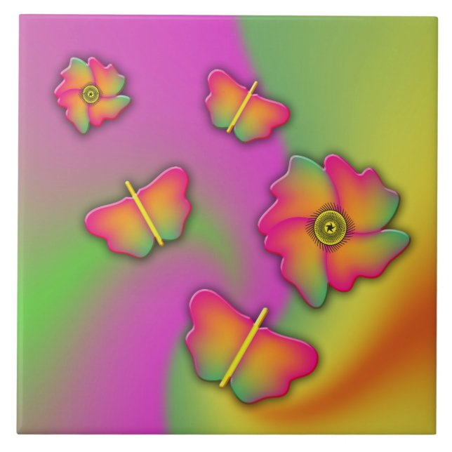 Butterflies & Flowers Kakelplatta (Framsidan)