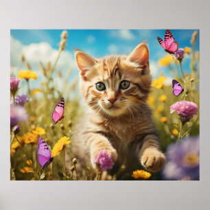 *~* Butterflies Flowers Kattunge 5:4 Kitten AP68 Poster