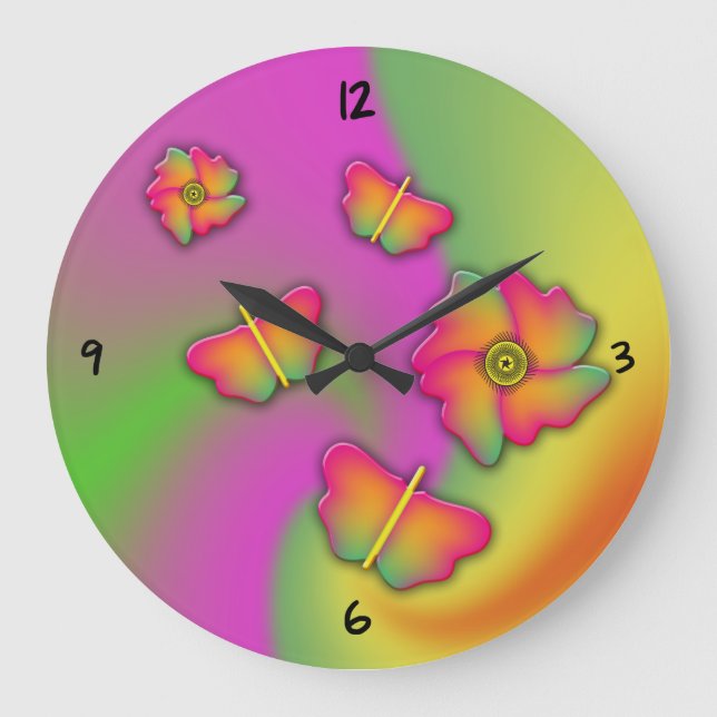 Butterflies & Flowers Large Clock Stor Klocka (Framsida)