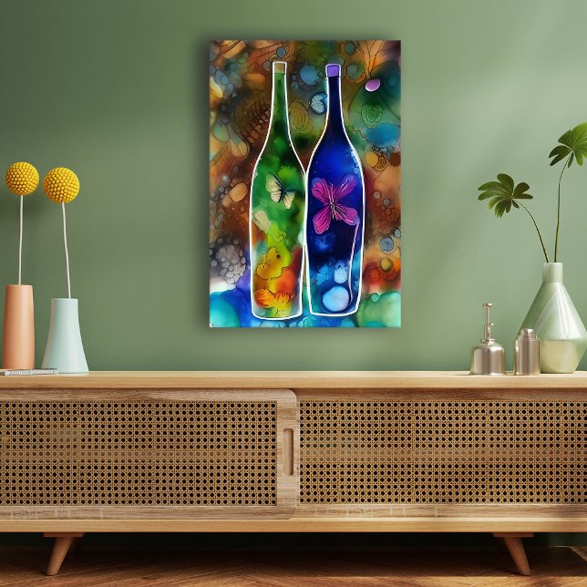 Butterflies, Flowers och Flaskor Canvastryck (Skapare uppladdad)