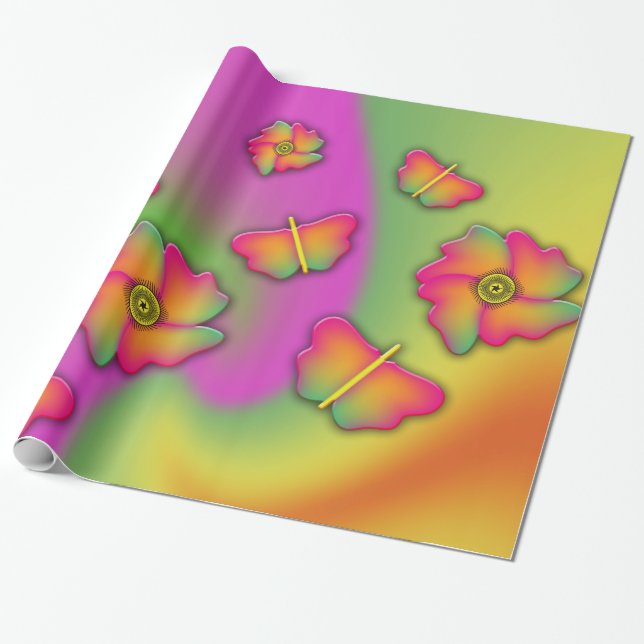 Butterflies & Flowers Presentpapper (Utrullad)