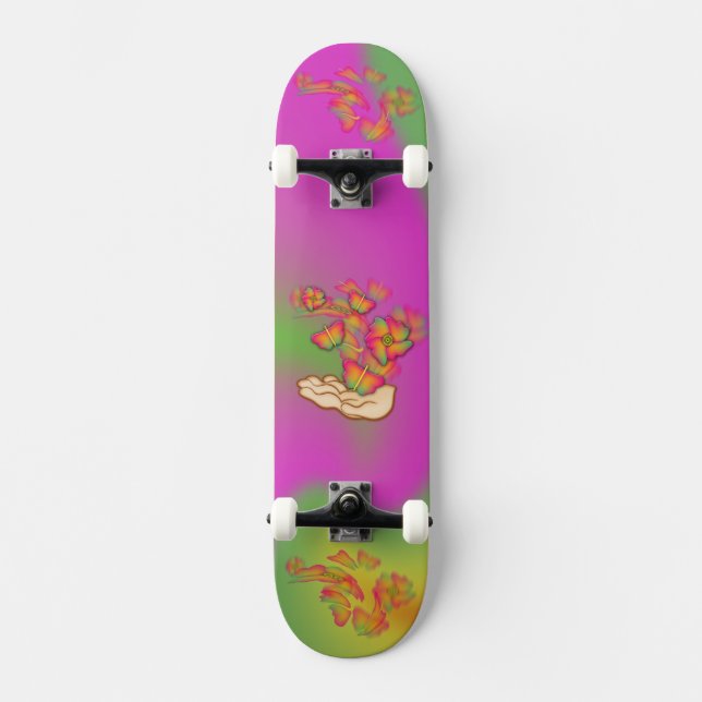 Butterflies & Flowers Skateboard Bräda 21,5 Cm (Framsida)