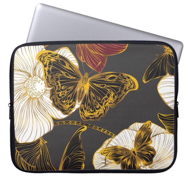 Butterflies & Flowers: Vår Boho Mönster Laptop Fodral (Framsidan)
