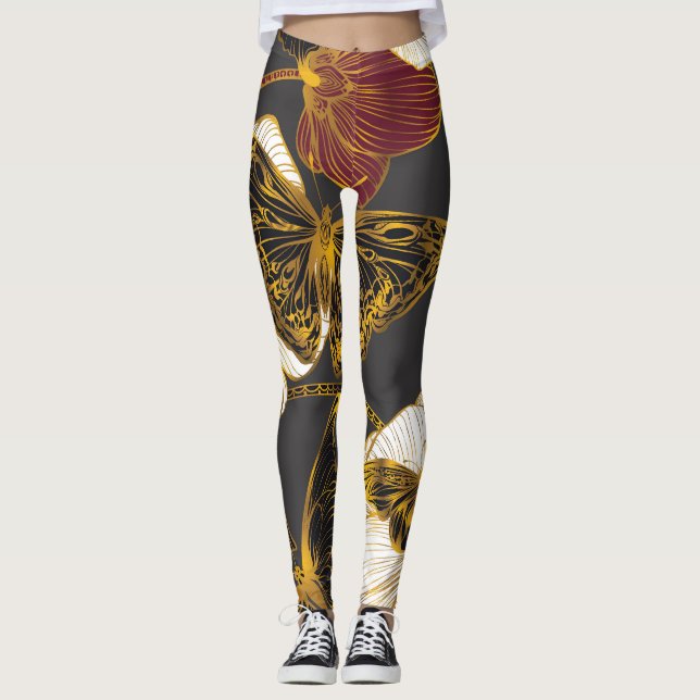 Butterflies & Flowers: Vår Boho Mönster Leggings (Framsida)