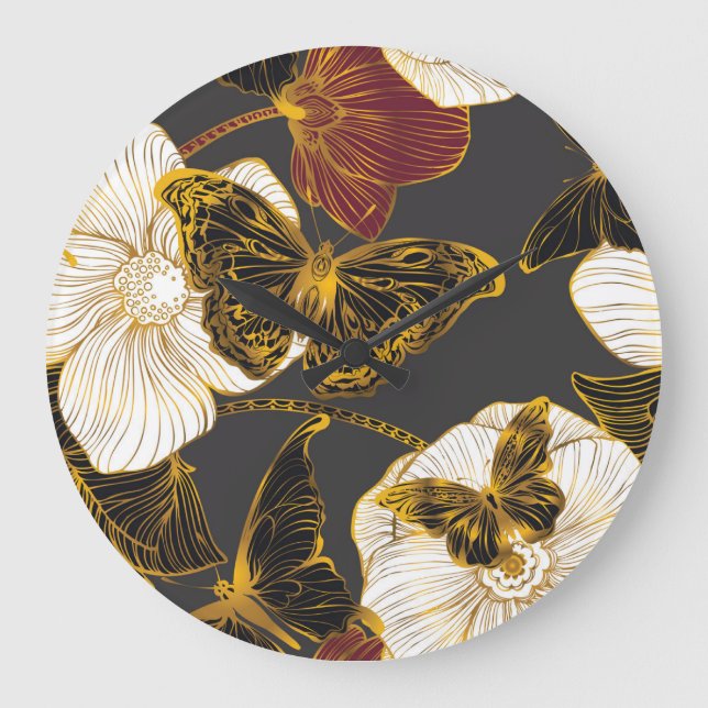 Butterflies & Flowers: Vår Boho Mönster Stor Klocka (Framsida)