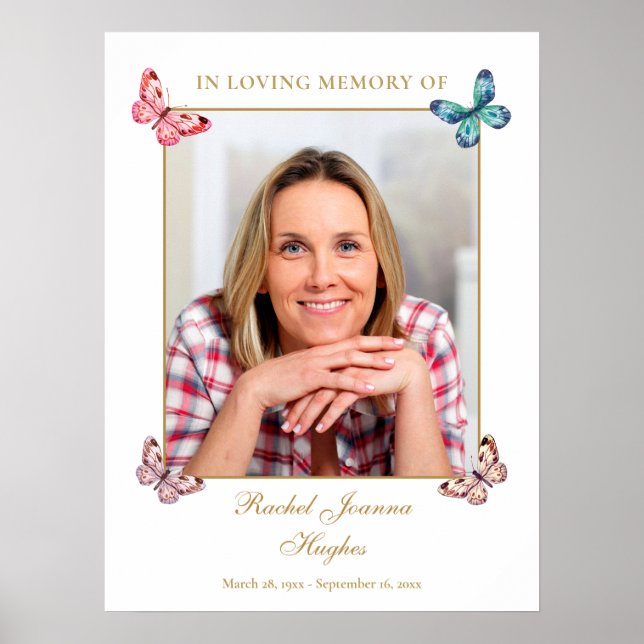 Butterflies Funeral Celebration Of Life Sign Poster (Framsidan)