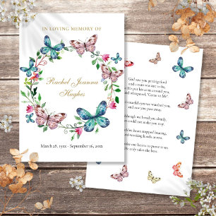 Butterflies Funorial Memorial Prayer Dikt Card
