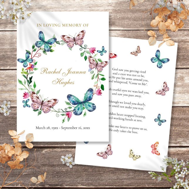 Butterflies Funorial Memorial Prayer Dikt Card (Butterflies Funeral Memorial Prayer Poem Card)