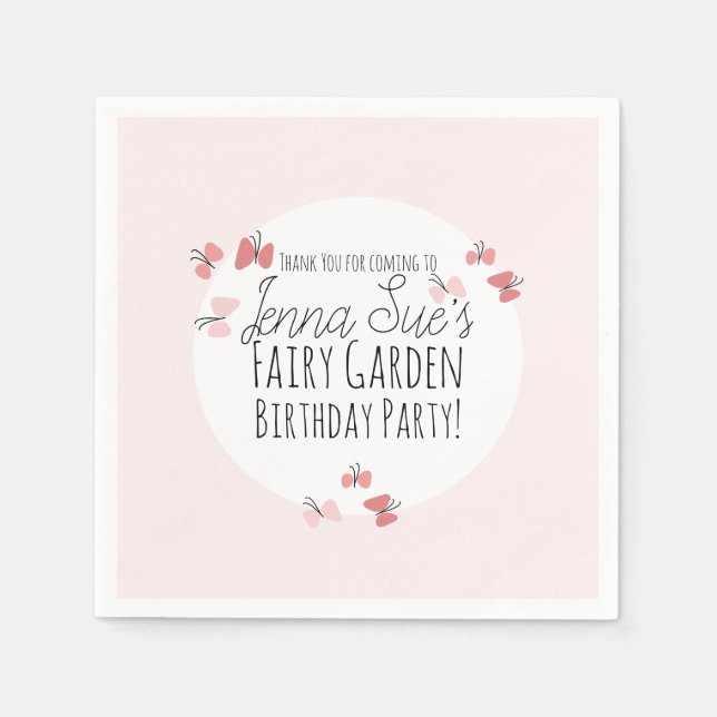 Butterflies Garden Birthday Rosa Pappersservett (Framsidan)