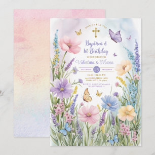 Butterflies Garden Twin Baptism och första födelse Inbjudningar