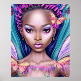 Butterflies girl psychedelic Färg modern gåva Poster