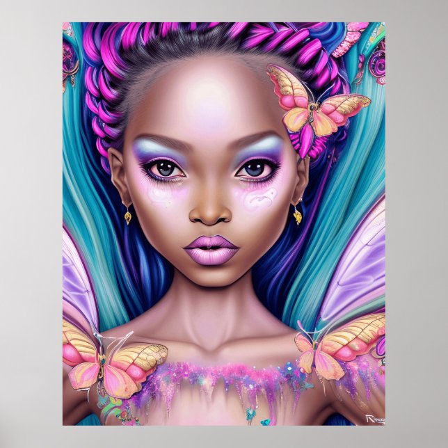 Butterflies girl psychedelic Färg modern gåva Poster (Framsidan)